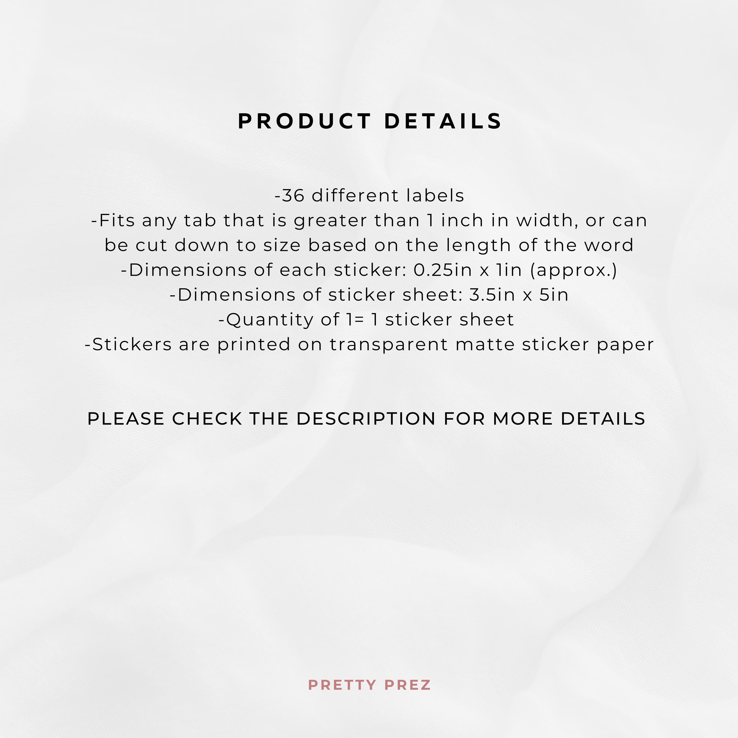 Tab Divider Labels | 36 Labels | Matte Transparent Stickers | Minimal ...