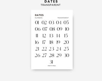 Date Number Stickers | Transparent | Functional Planner Stickers | Minimal Planner