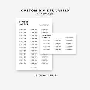 Custom Tab Divider Labels | 12 or 36 Labels | Matte Transparent Stickers | Minimal Text Stickers | Planner Stickers