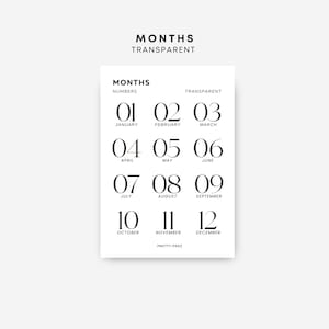 Monthly Number Stickers | Transparent | Functional Planner Stickers | Minimal Planner