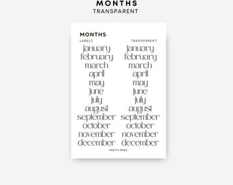 Monthly Script Stickers | Transparent | Functional Planner Stickers | Minimal Planner