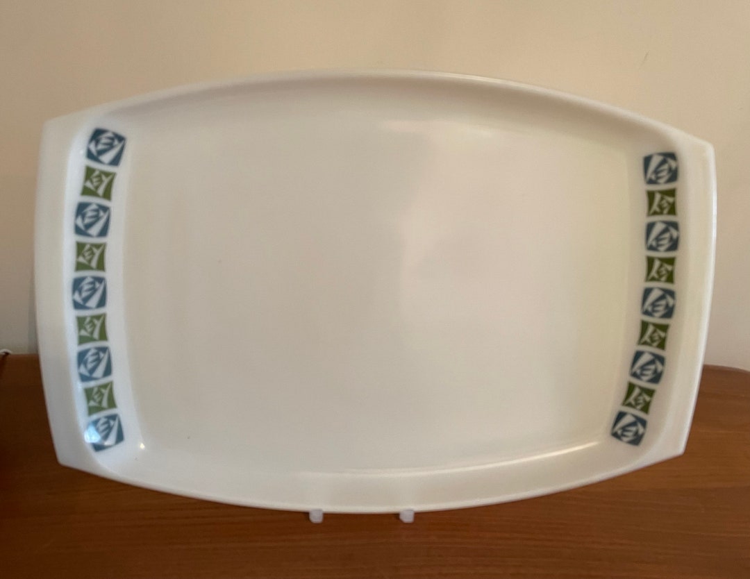 Vintage Pyrex JAJ Checkers Pattern Milk Glass Large Serving Plate