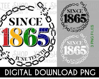 June teenth breaking chains digital files PNG, June teenth since 1865 PNG files, black lives freedom design PNG for printing, since 1865