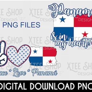 Panamá digital PNG files set of two, Panama flag designs downloads, Panamanian flag designs for print and cut, peace love Panamá png files