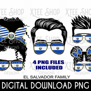 Pakiet rodzinny El Salvador pliki PNG do druku i cięcia, pliki PNG flagi El Salvador, zestaw projektów rodziny salwatoriańskiej do druku, Salvador