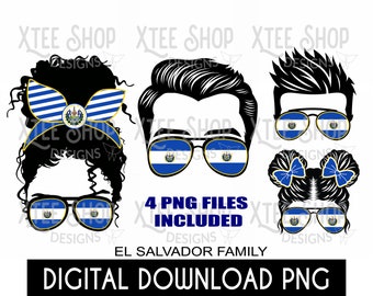 Familia salvadoreña PNG: Diseños de banderas para impresión (descarga digital)
