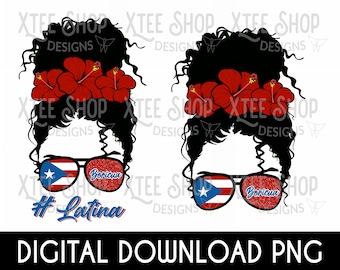 Latina Boricua Girl PNG: Amapola Flower, Puerto Rico Flag (Digital File)