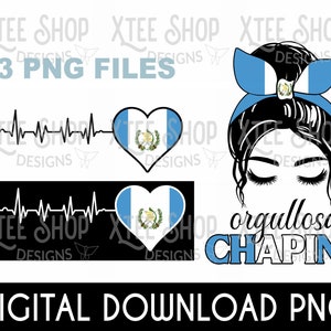 Guatemala Flag Heartbeat PNG Set: Chapina Girl Design (Digital Download)
