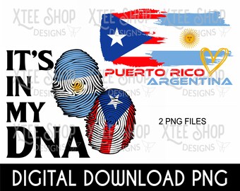Argentina & Puerto Rico Flag DNA PNG Bundle (Digital Download)