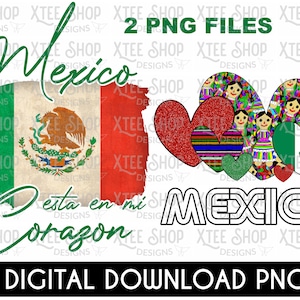 Mexico Flag PNG Bundle: Mexican Rag Doll, Heart Designs (Digital Download)