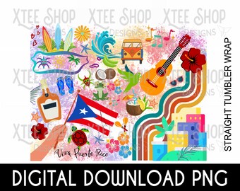 Puerto Rican Tumbler Wrap: Boricua Flag Design (PNG Digital File)