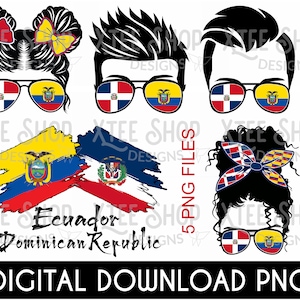 Dominican Republic and Ecuador family bundle PNG digital files for print and cut, Dominican Republic flag png, Ecuador flag png, print files