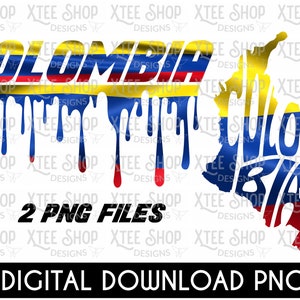 Colombia Flag Drip & Map PNG Bundle (Digital Download)