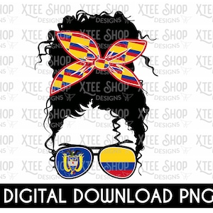 Colombian Girl PNG: Messy Curly Hair, Colombia Flag (Digital File)