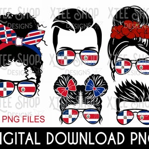 Costa Rica and Dominican Republic family PNG digital file for printing, Dominican flag PNG, Costa Rica flag design, sublimation design print