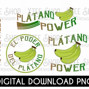Plátano macht PNG-Datei-Set, el poder del plátano-Design für Druck, Dominikanische Republik populäre Zitate PNG-Set mit 3 Designs, Wegerich-Designs