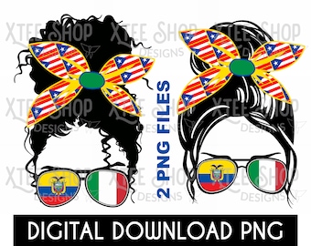 Puerto Rico Ecuador and Italy mixed girl PNG file, boricua ecuatorian and italian girl with flags png, Italian flag png, Ecuador flag png