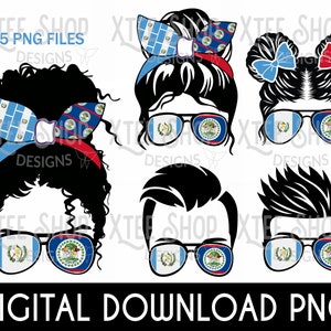 Guatemala und Belize Familie PNG digitale Datei für den Druck, Guatemala Messy Bun Mädchen, Belize Messy Bun Mädchen, Sublimation PNG digitale Dateien