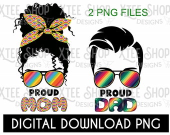 Proud mom LGBT pride design for printing, proud dad LGBT design with rainbow colors, pride month digital files