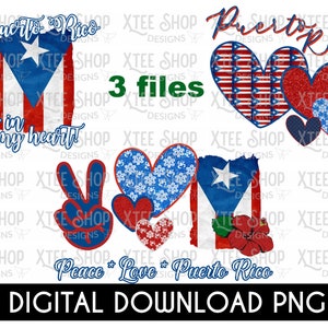 Puerto Rico PNG digital file bundle, boricua download design, Puero Rico flag PNG, puertorican PNG for transfers, htv or sublimation print