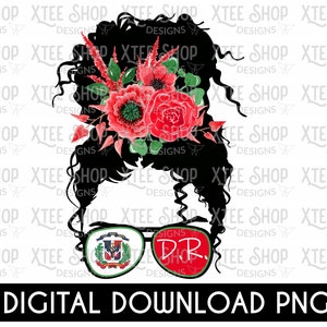 Dominican Girl with Red Flowers PNG: Republica Dominicana Design (Digital Download)