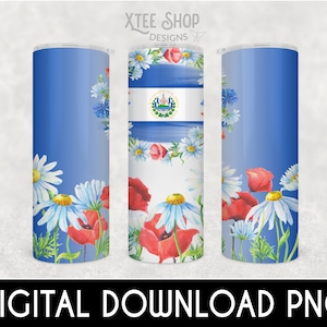 El Salvador flag sublimation wrap PNG digital file, El Salvador floral design with flag design for skinny tumbler, tumbler wrap PNG download