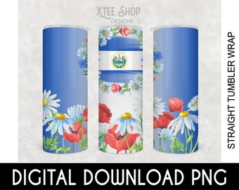 El Salvador Flag Floral Tumbler Wrap: Sublimation PNG (Digital Download)