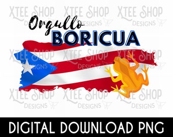 Puerto Rico Flag Map with Coqui Frog - Boricua Pride PNG (Digital File)