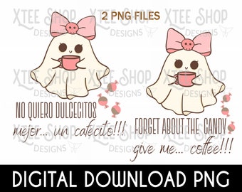 Halloween cute ghost PNG digital file set, forget the candy give me coffee design for prints, cute halloween ghosts files for shirts and cup