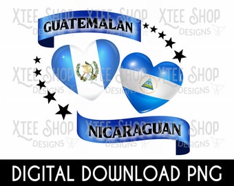 Guatemala and Nicaragua Flag Heart PNG: Print & Cut (Digital Download)