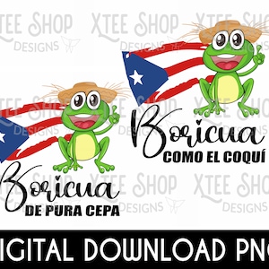 Boricua coqui PNG Design, Boricua de pura cepa PNG, Boricua como el coqui mit Puertor Rico Flagge für den Druck von Sublimation, HTV und mehr