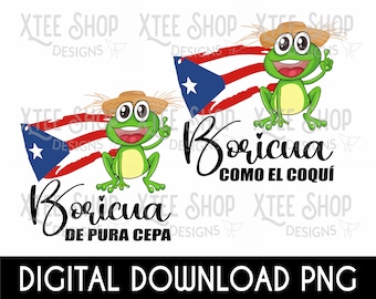 Boricua Coqui PNG Design with Puerto Rico Flag (Digital Download)