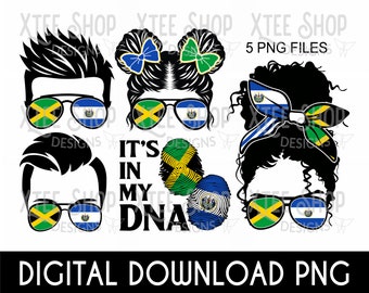 Jamaica and El Salvador family bundle PNG digital files for print and cut, Jamaican flag png, El Salvador flag png, Salvador and Jamaica PNG