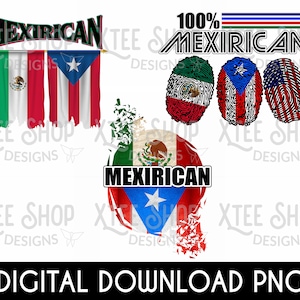 Mexirican PNG digital file bundle, Mexico and Puerto Rico flags combines in 3 different designs for printing, DNA png design, flags png