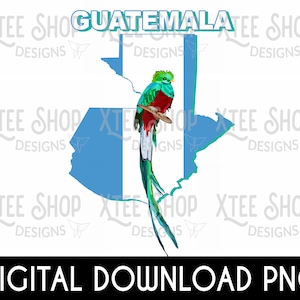 Guatemala Quetzal PNG digitale Dateien, Guatemala Karte und Nationalvogel, Guatemala Flagge PNG Design zum Drucken und Schneiden, PNG Sublimation