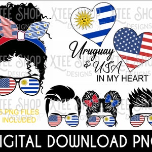 Uruguay and USA Flags PNG: Family Pride Digital File