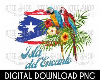 Puerto Rico Flag & Parrot Design: Isla del Encanto PNG (Digital File)