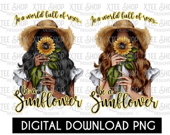 Sunflower Girl PNG: Dark & Light Skin Designs (Digital Download)