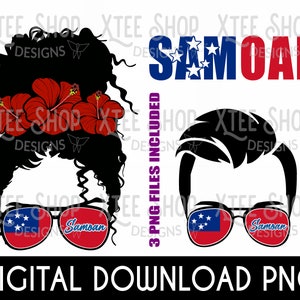 Samoan Messy Bun Girl PNG: Polynesian Couple Design (Digital Download)