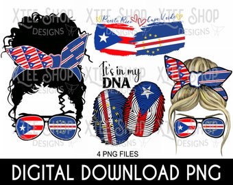 Puerto Rico & Cabo Verde Flags PNG: DNA Design (Digital Download)