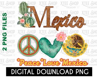 Mexico PNG files bundle, Mexican cactus download designs, mexican PNG download files, Peace love Mexico PNG, htv print,  sublimation print