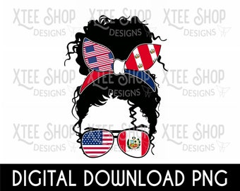 Peru USA Girl Messy Hair Flag PNG: Sublimation Transfer (Digital Download)