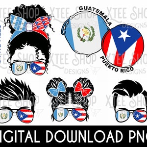 Guatemala Puerto Rico Family PNG: Messy Bun Design (Digital Download)