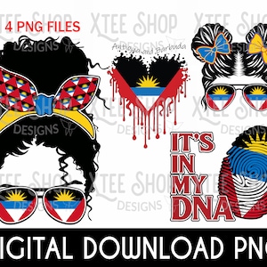 アンティグア・バーブーダ国旗のPNGデジタルファイルコンボ、アンティグア・バーブーダのメッシーバンガールのPNGファイル、It&#39;s in my DNAのPNG、ママと女の子のPNGファイル