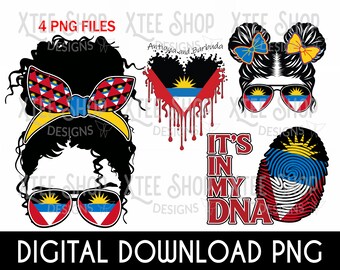 Antigua and Barbuda Flag PNG: Messy Bun Girl, DNA Design (Digital Download)