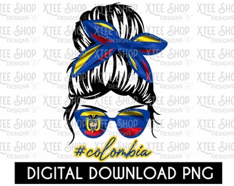 Chica colombiana con el pelo despeinado PNG: Bandera colombiana (Descarga digital)