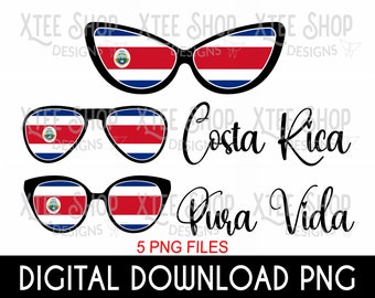Costa Rica Flag Sunglasses PNG: Sublimation Design (Digital Download)