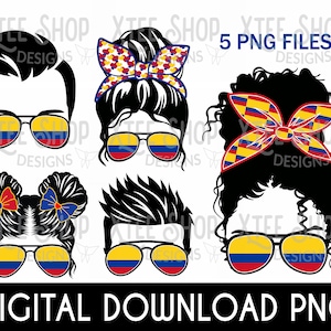 Colombia Family PNG Files: Messy Bun, Curly Hair (Digital Download)