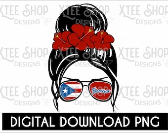 Boricua Girl PNG: Amapola Flower, Puerto Rico Flag (Digital Download)