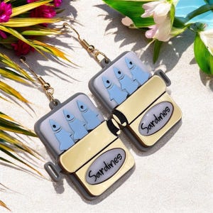 Sardines Tin Can Acrylic Earrings, Acrílico Fish Earrings, Quirky Seafood Jewelry, Coastal, Nautical, Taste of Italy Sardines